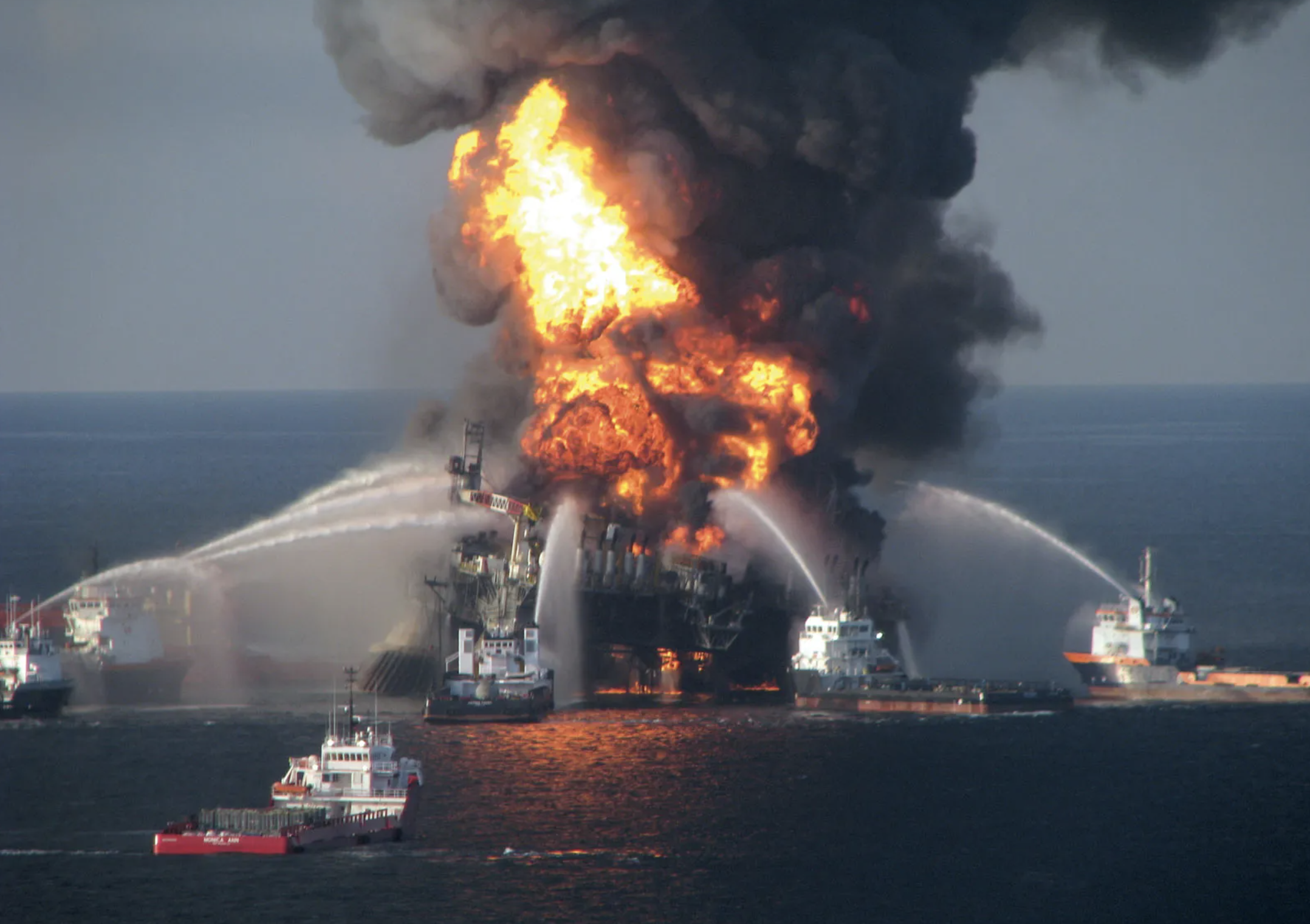 US coast guard ships fight fire after the Deepwater Horizon explosion