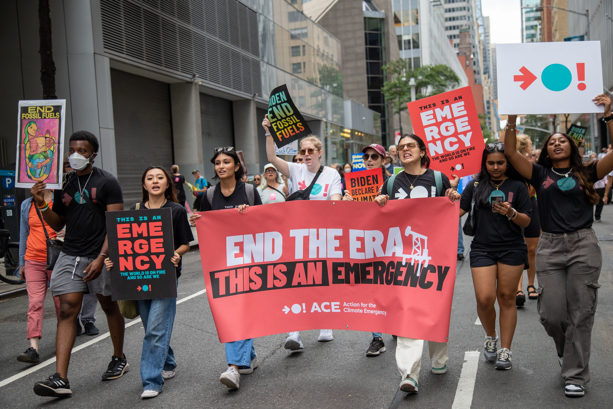 Youth climate activists rallying for a climate emergency in New York City, NY